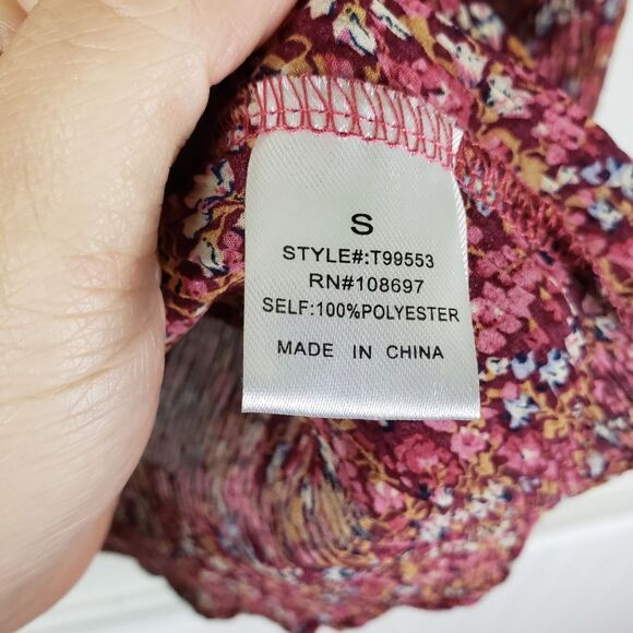 Women's Alice Blue Ruffle Floral Pop Over Front Tie Business casual Red Shirt - Picture 5 of 13